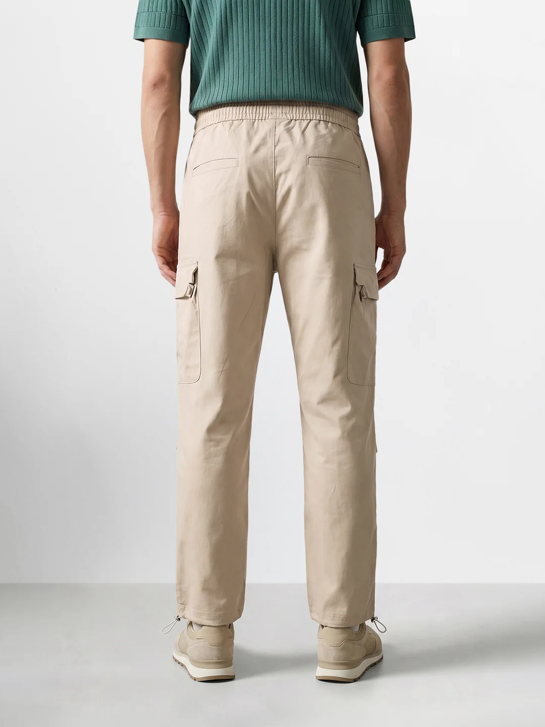 Men's Beige Relaxed Fit Solid Utility Cargo - Image 4