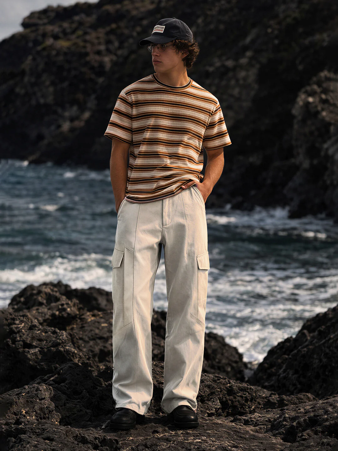 Men's Beige Relaxed Fit Solid Utility Cargo - Image 3