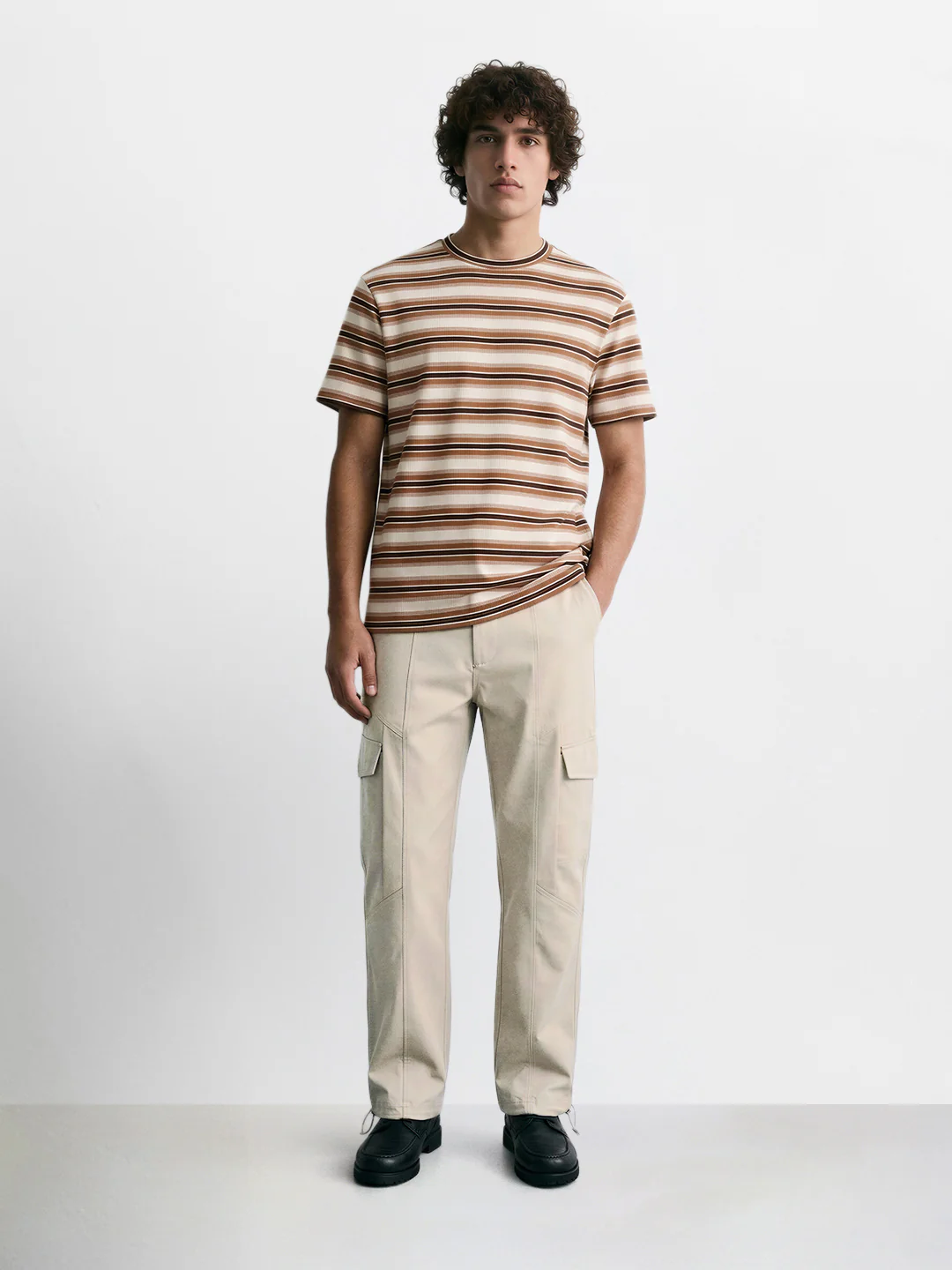 Men's Beige Relaxed Fit Solid Utility Cargo - Image 5