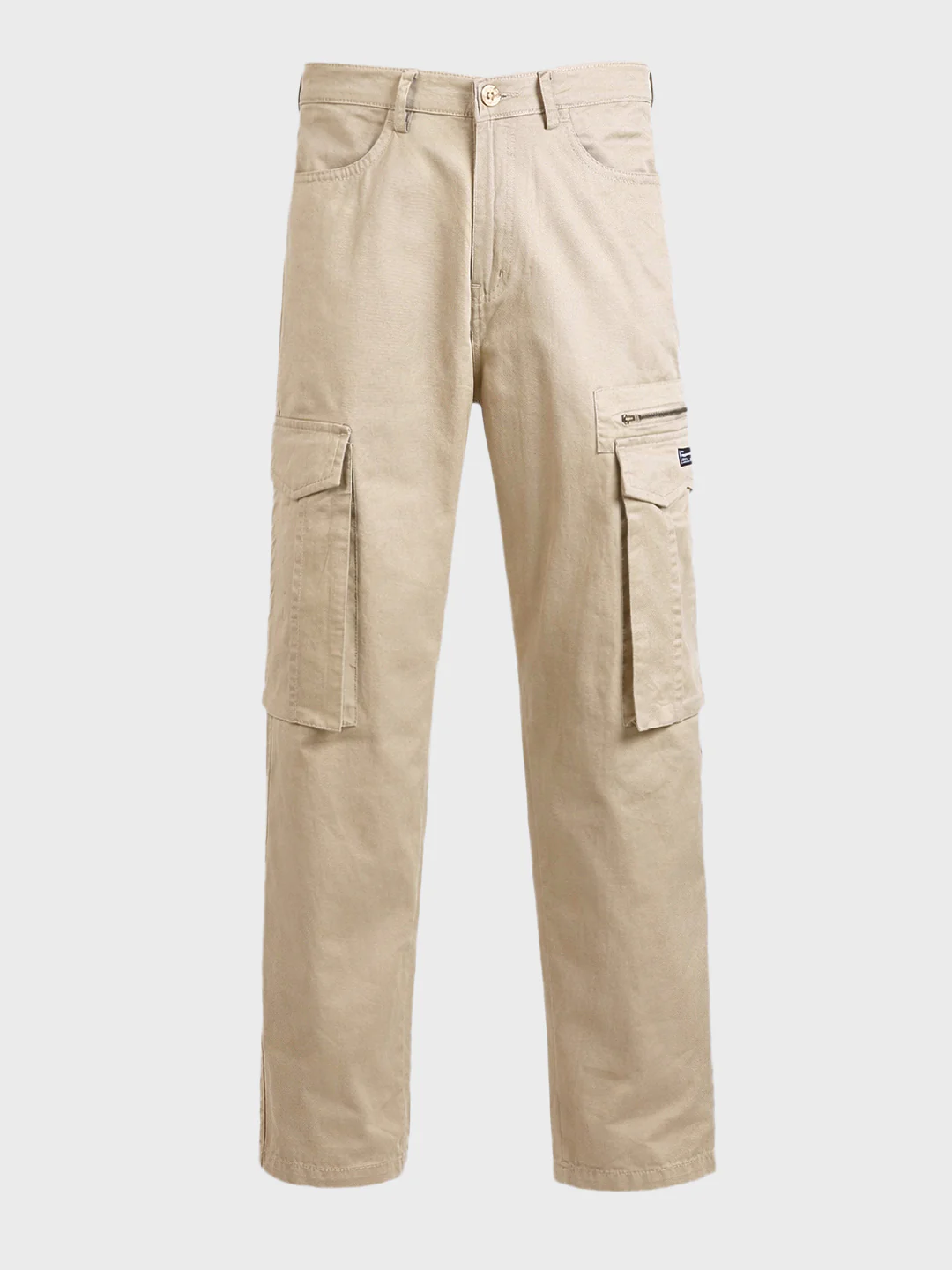 Men's Beige Relaxed Fit Solid Utility Cargo - Image 6