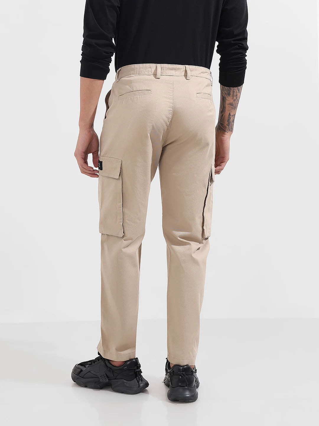 Men's Beige Relaxed Fit Solid Utility Cargo - Image 5