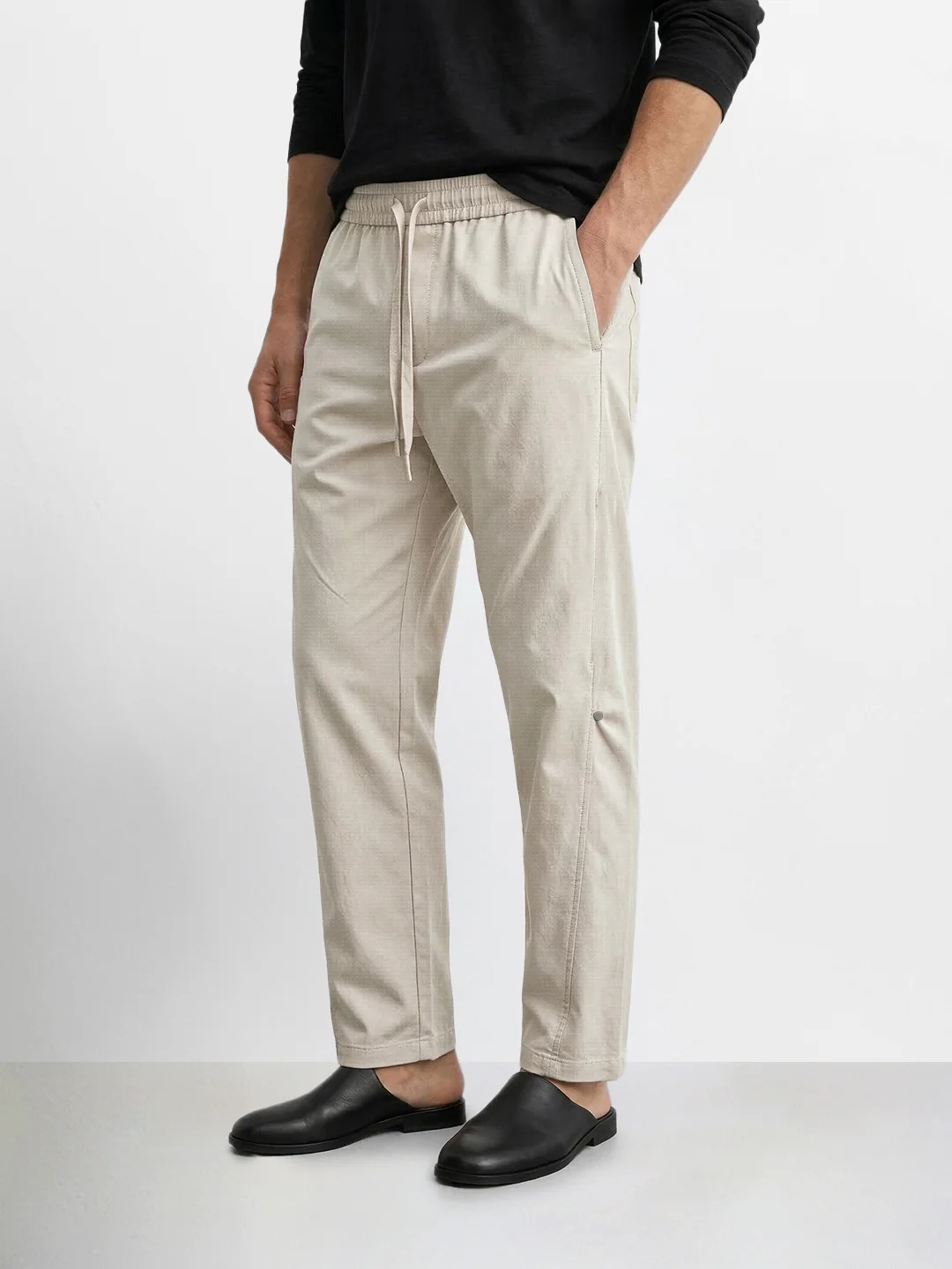 Men's Beige Relaxed Fit Solid Utility Joggers - Image 2