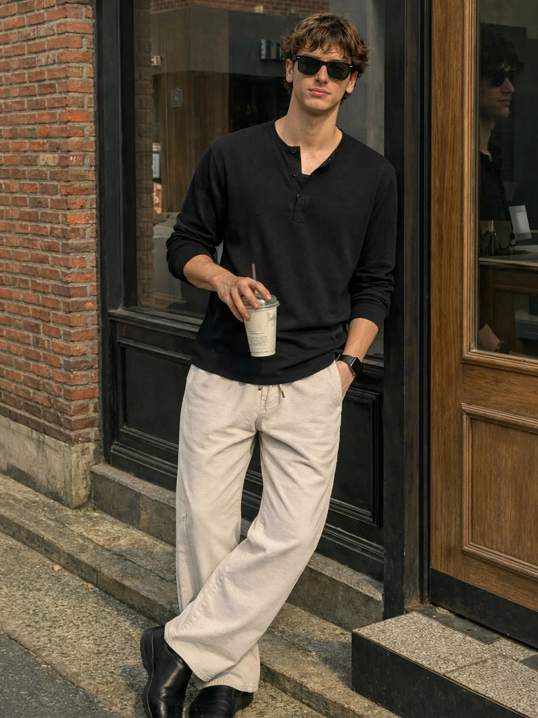 Men's Beige Relaxed Fit Solid Utility Joggers - Image 3