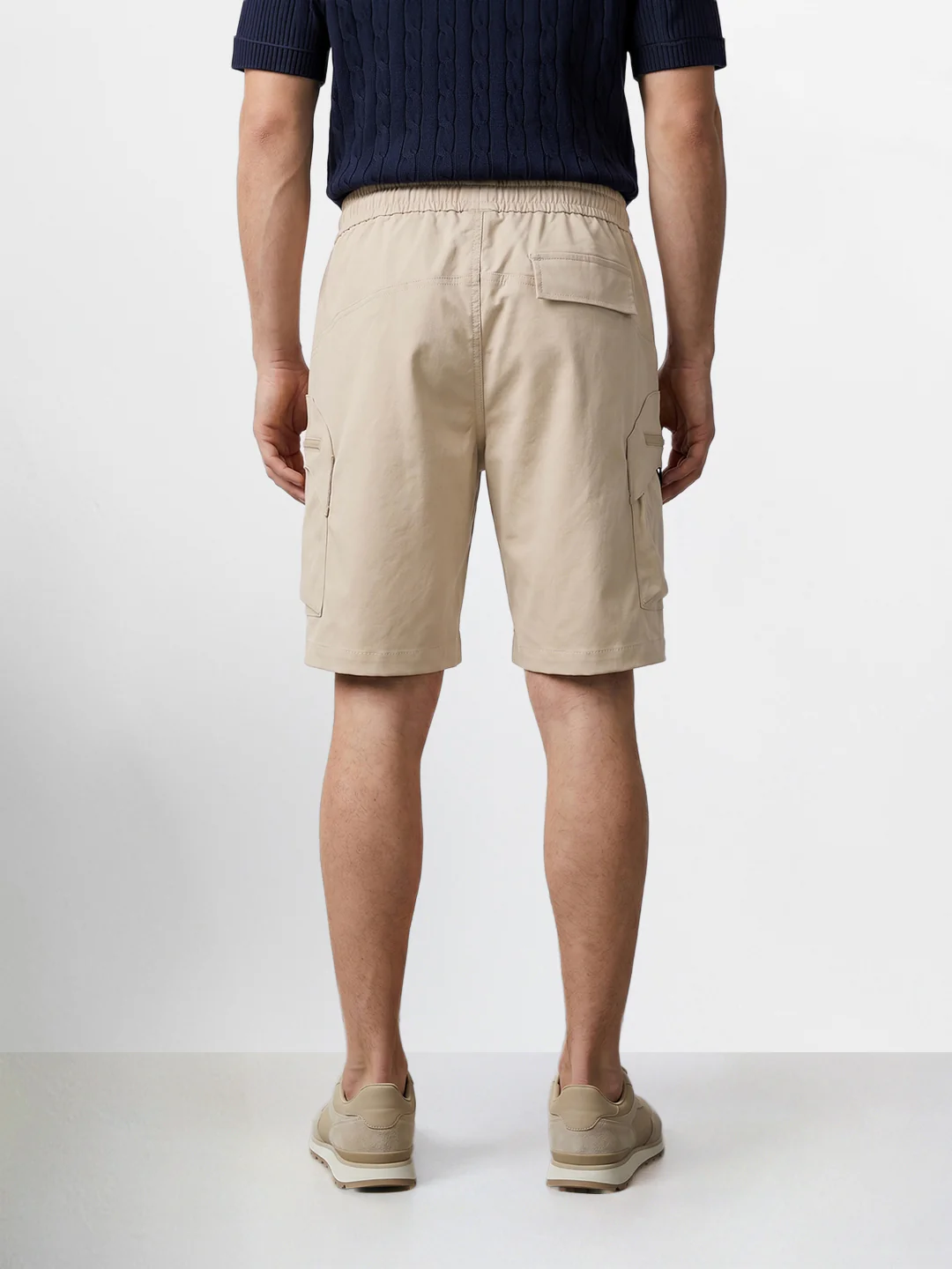 Men's Beige Relaxed Fit Solid Utility Shorts - Image 5