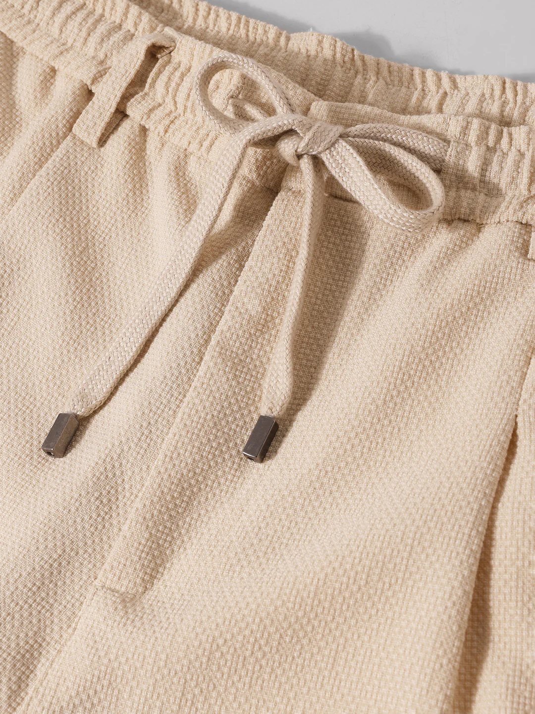 Men's Beige Relaxed Fit Textured Casual Trousers - Image 6