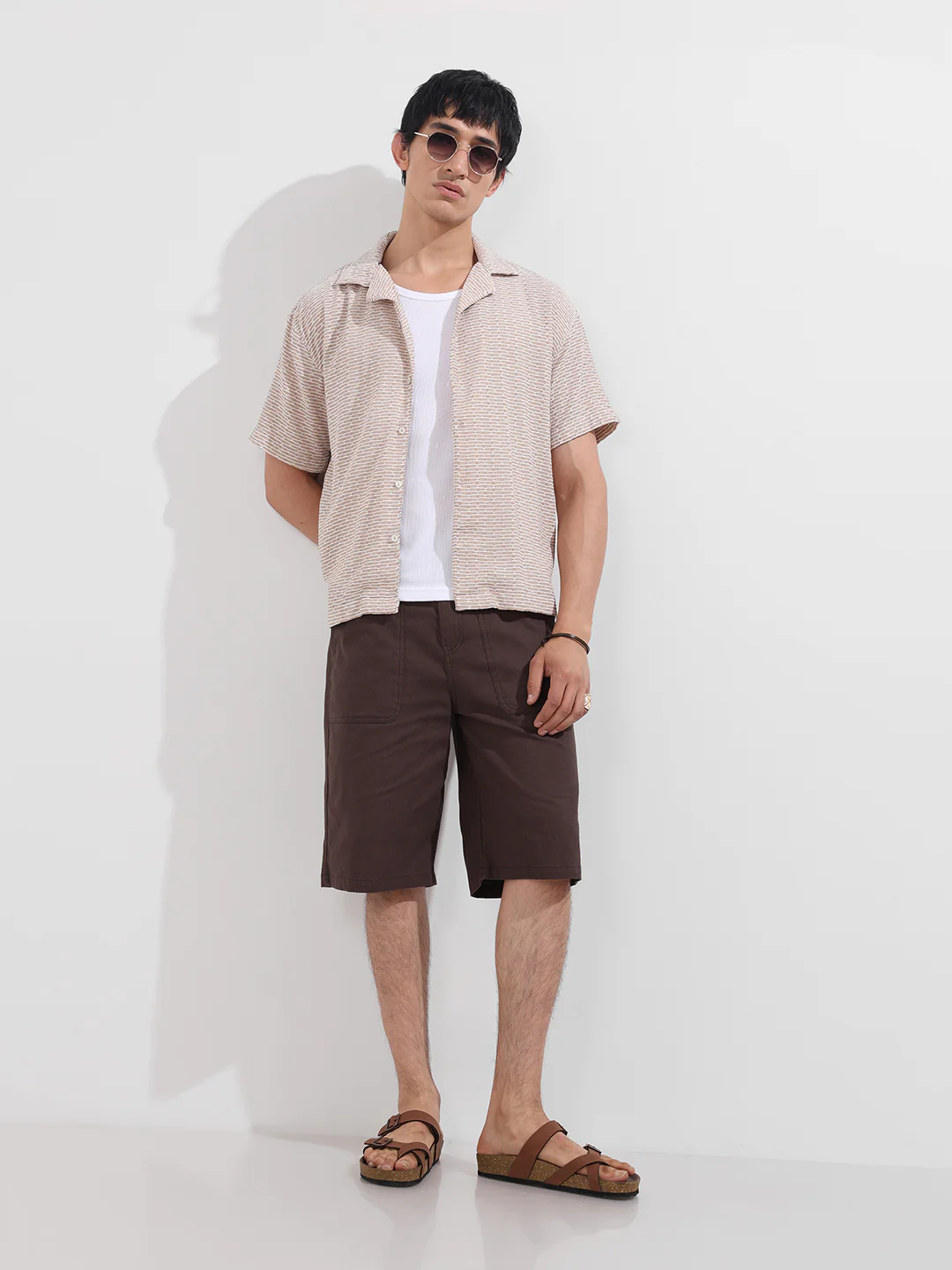 Men's Beige Relaxed Fit Textured Resort Wear Shirt - Image 2