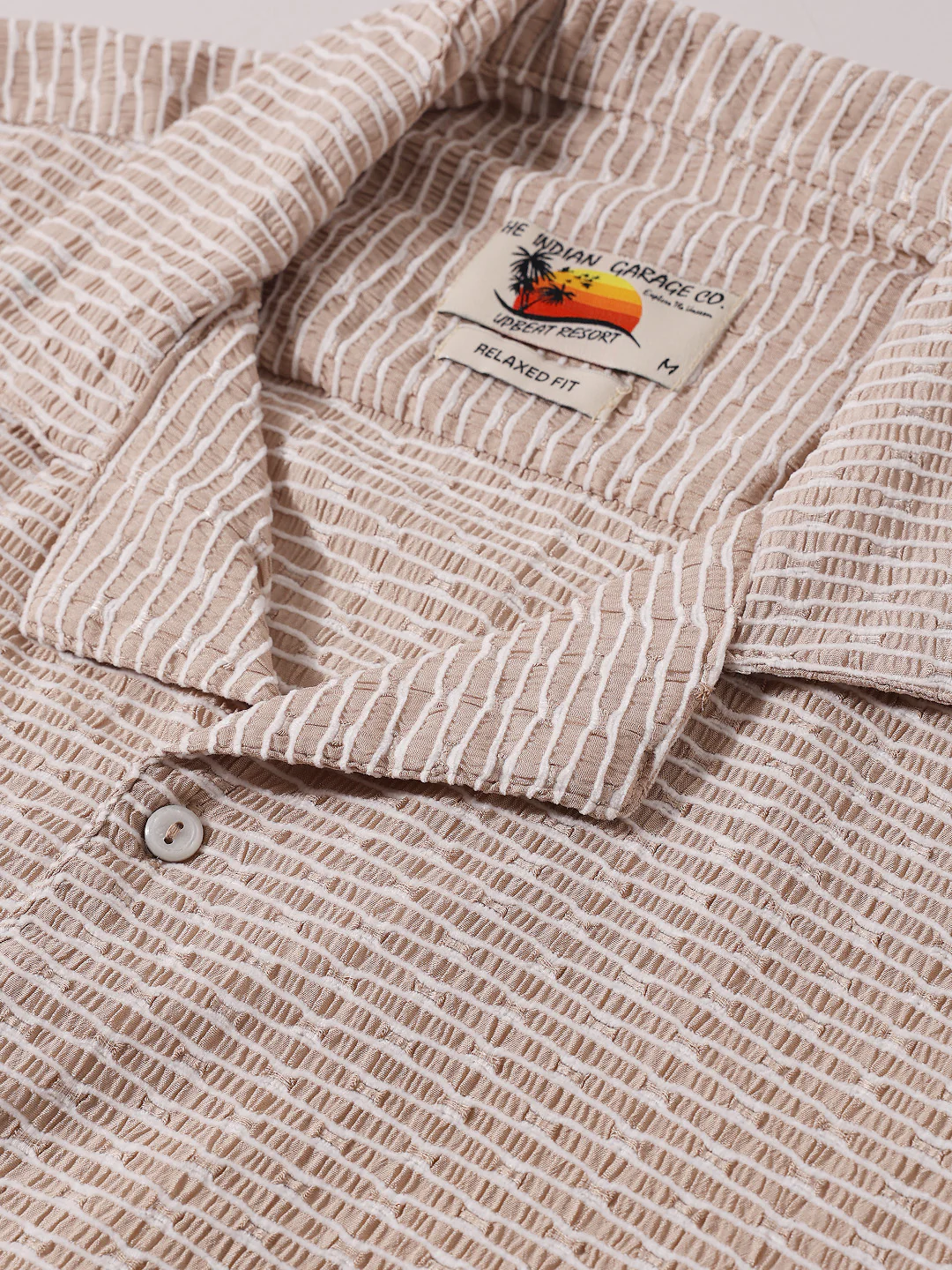 Men's Beige Relaxed Fit Textured Resort Wear Shirt - Image 7