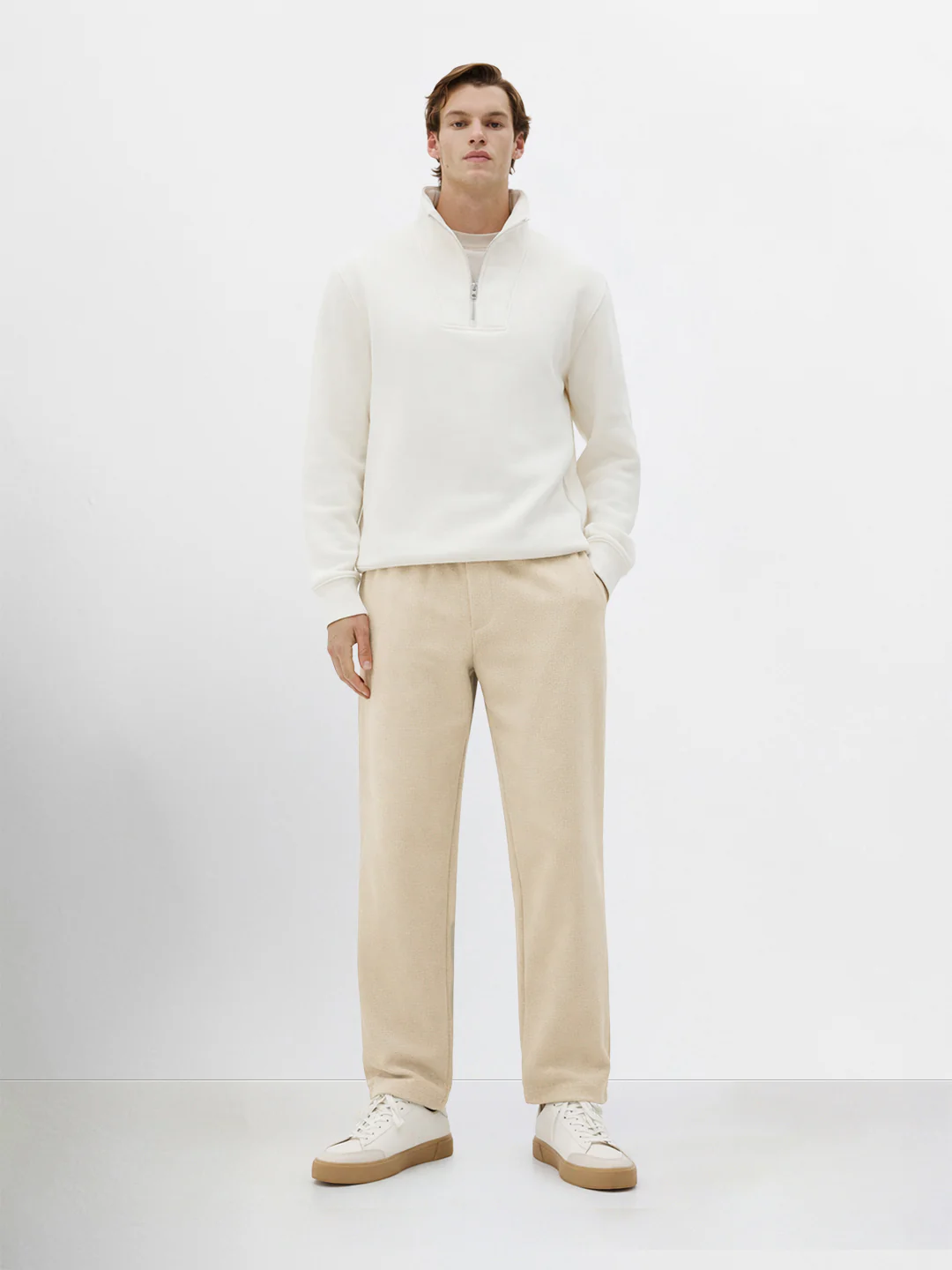 Men's Beige Relaxed Fit Textured Utility Trousers - Image 3
