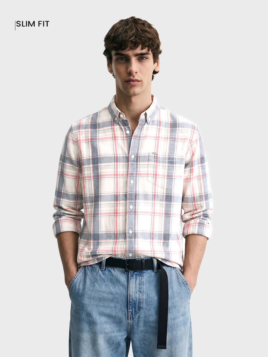 Men's Beige Slim Fit Checkered Casual Shirts - Image 2