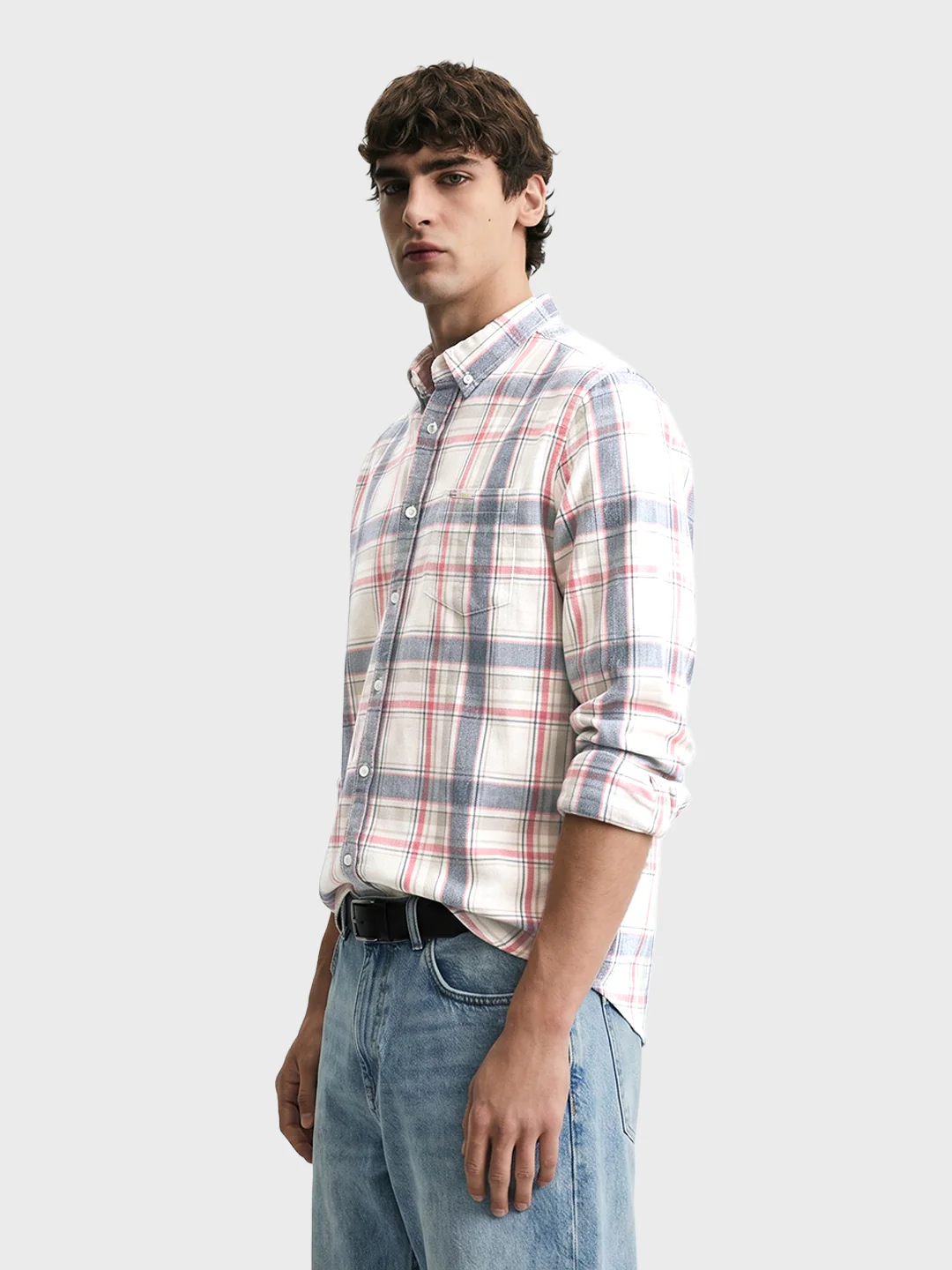 Men's Beige Slim Fit Checkered Casual Shirts - Image 4