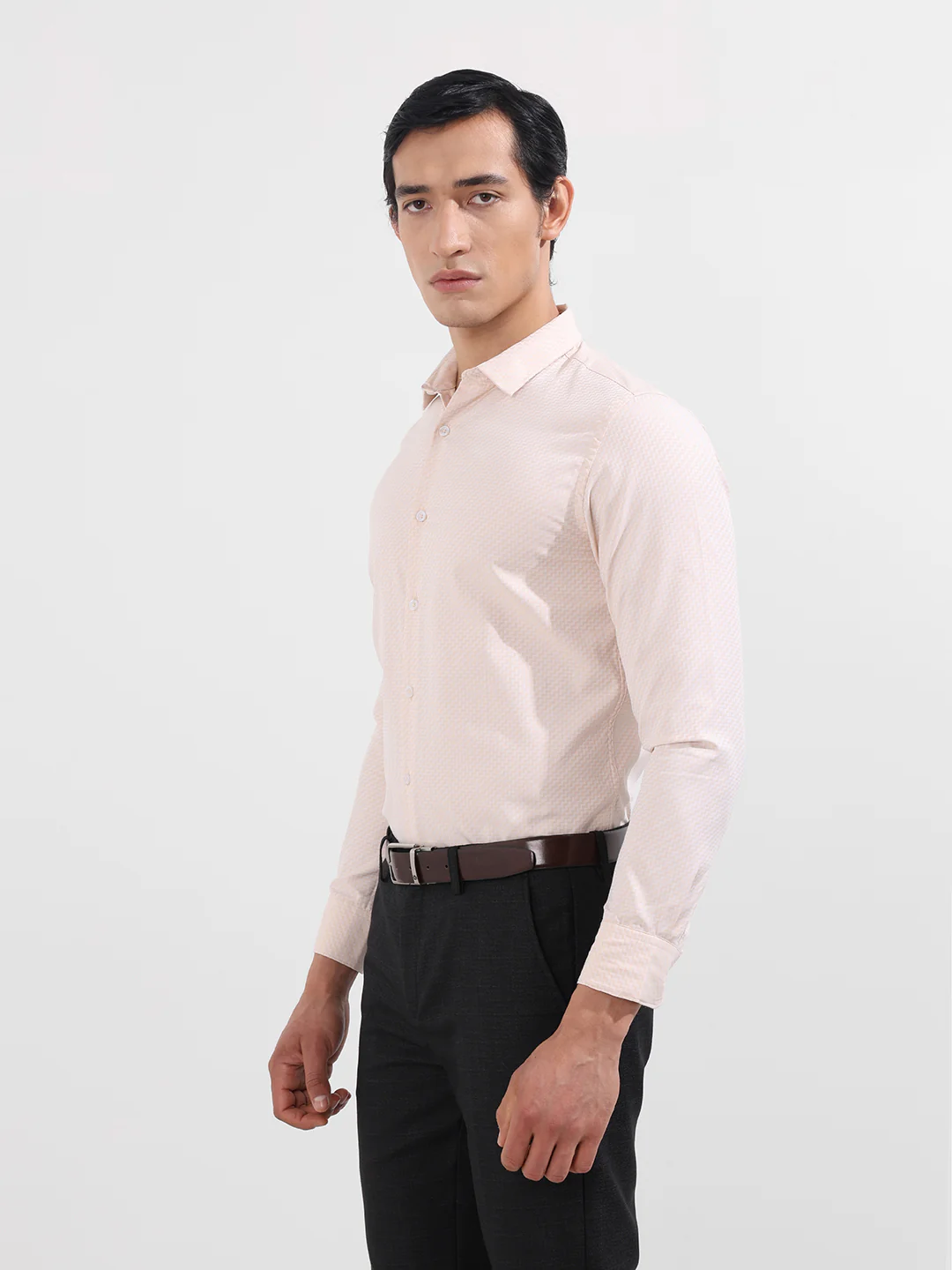 Men's Beige Slim Fit Geometric Print Formal Shirt - Image 3