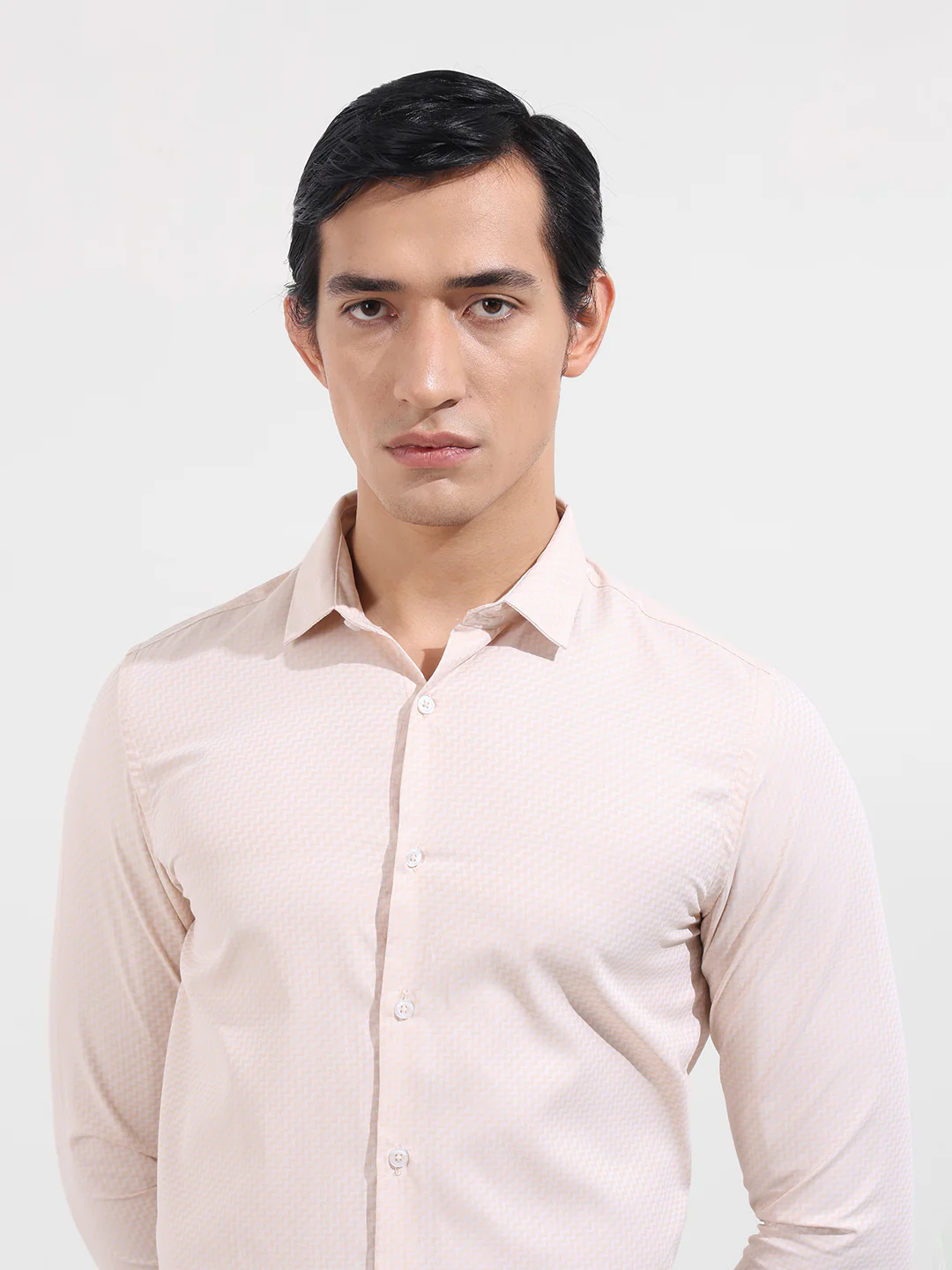 Men's Beige Slim Fit Geometric Print Formal Shirt - Image 4
