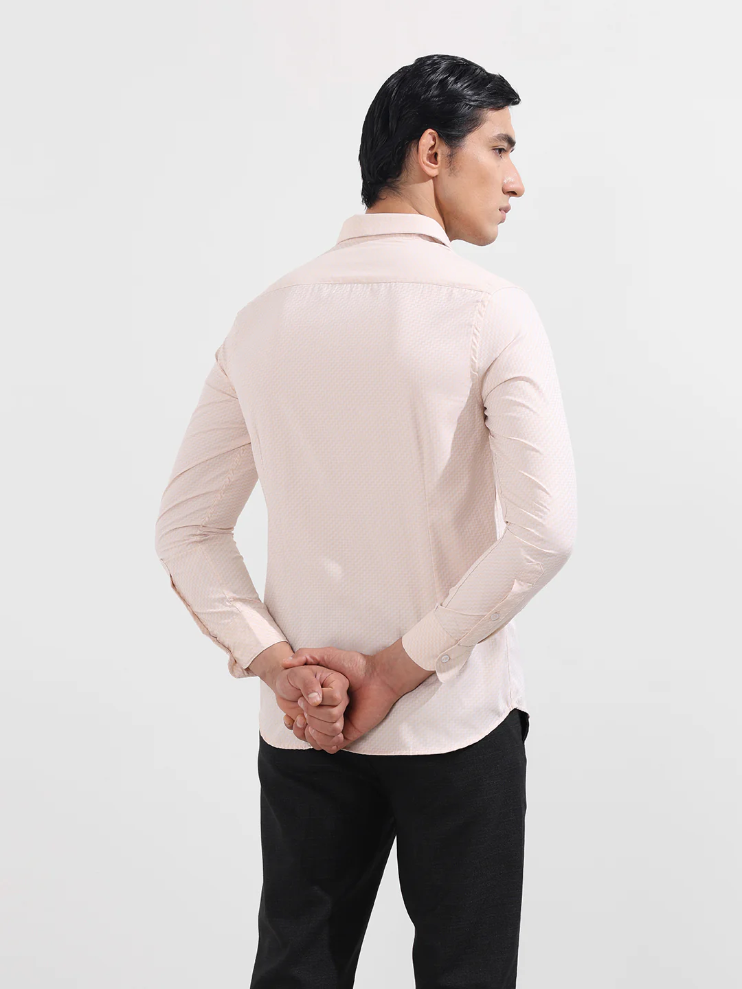 Men's Beige Slim Fit Geometric Print Formal Shirt - Image 5