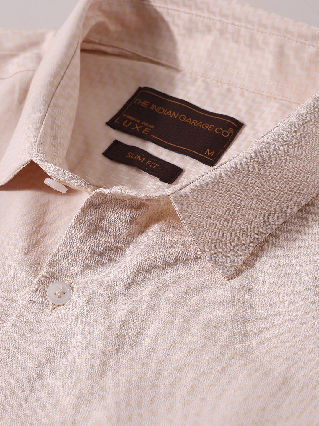 Men's Beige Slim Fit Geometric Print Formal Shirt - Image 6