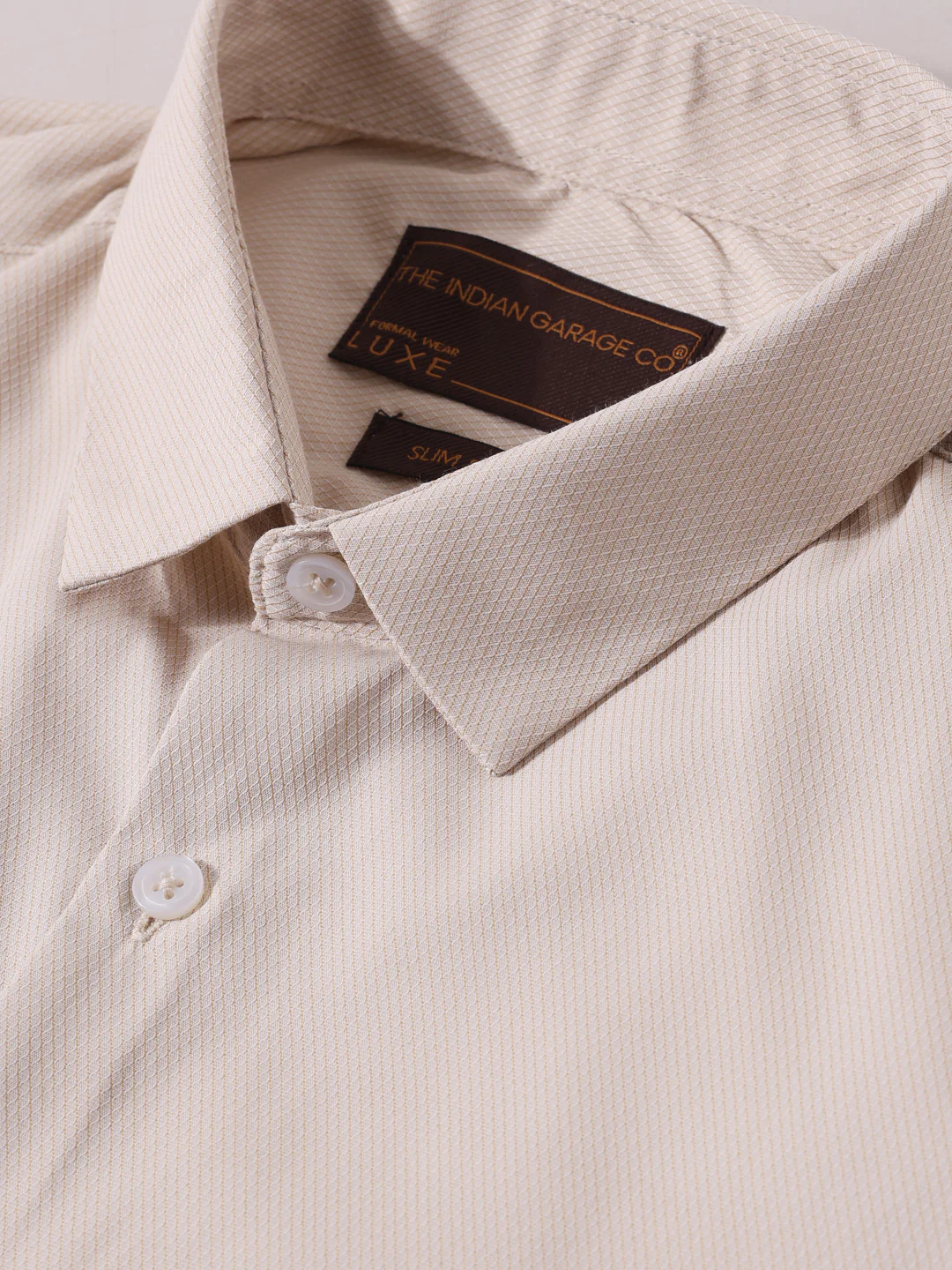 Men's Beige Slim Fit Geometric Print Formal Shirt - Image 3