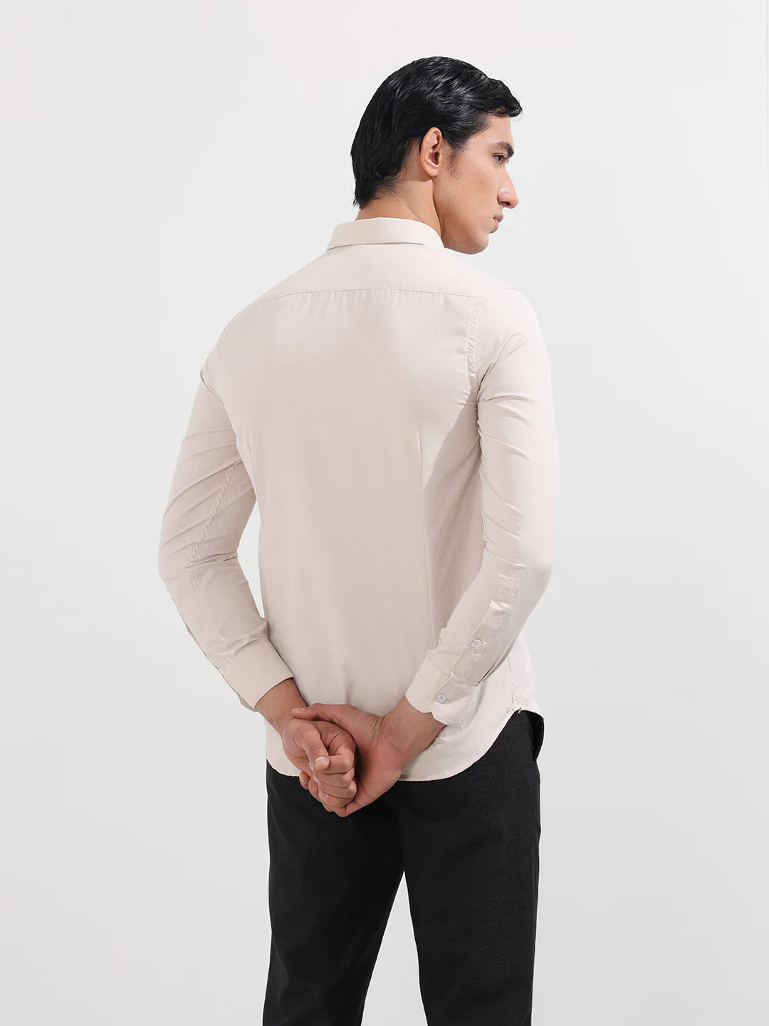 Men's Beige Slim Fit Geometric Print Formal Shirt - Image 6