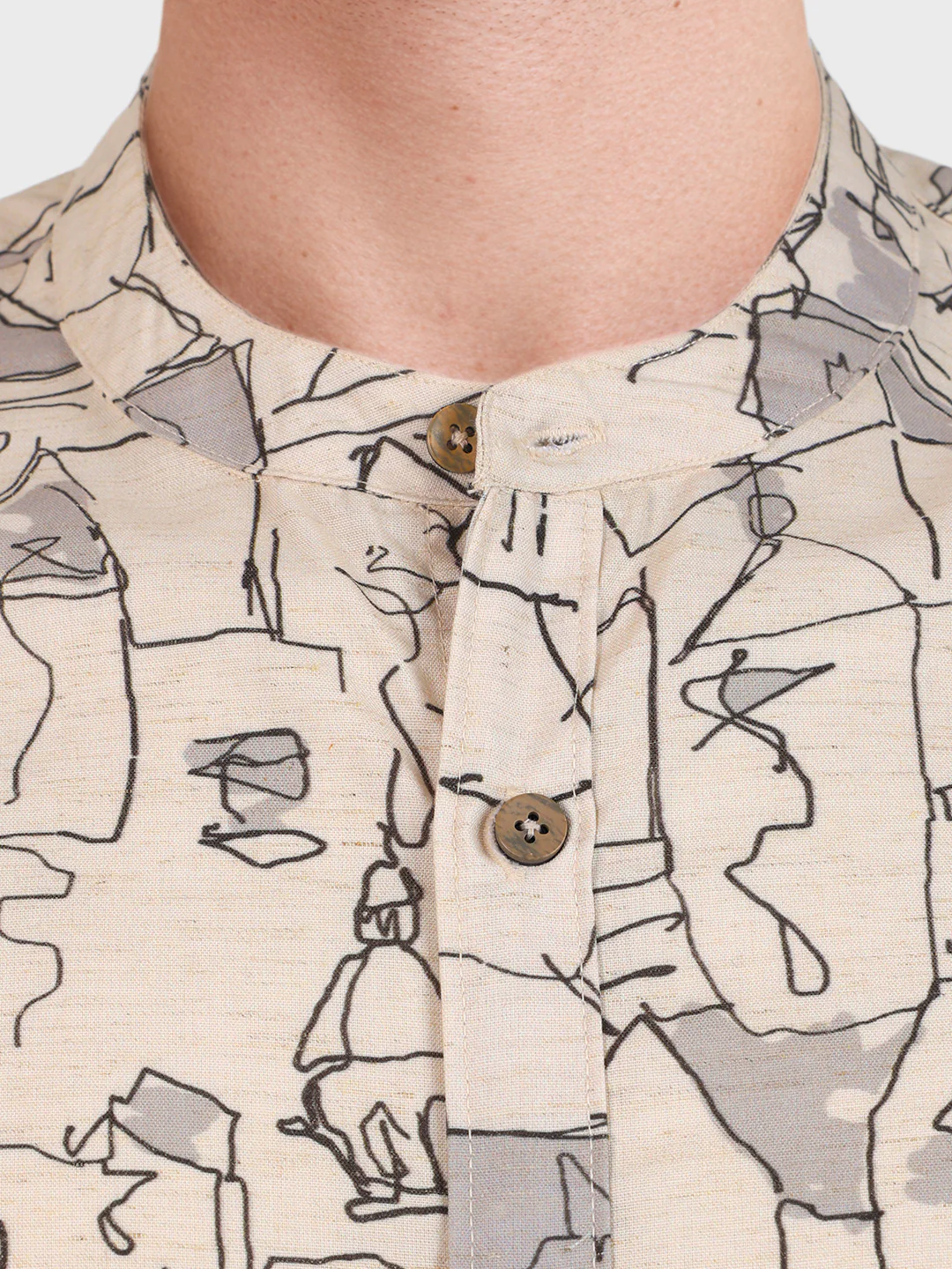 Men's Beige Slim Fit Printed Casual Shirt - Image 3