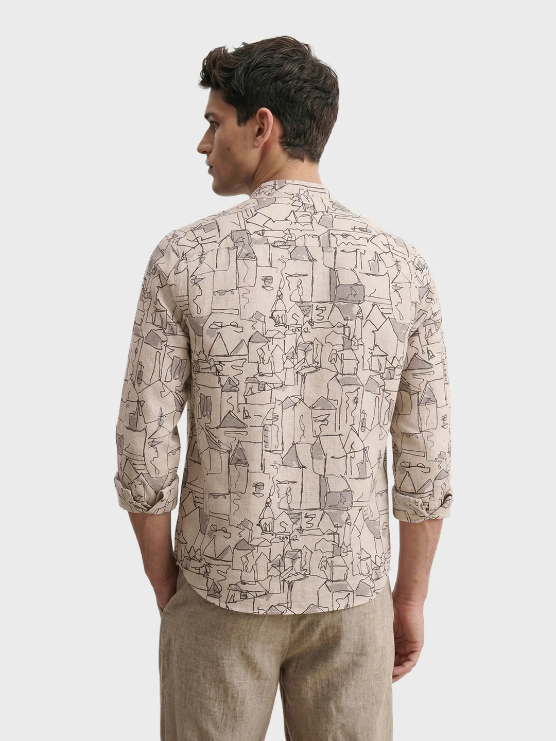 Men's Beige Slim Fit Printed Casual Shirt - Image 5