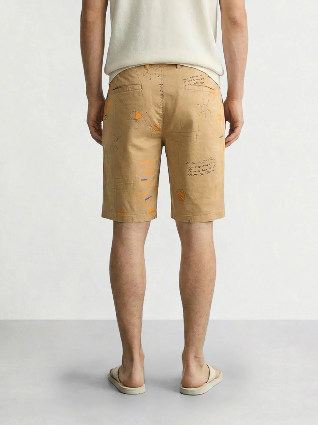 Men's Beige Slim Fit Printed Casual Shorts - Image 2