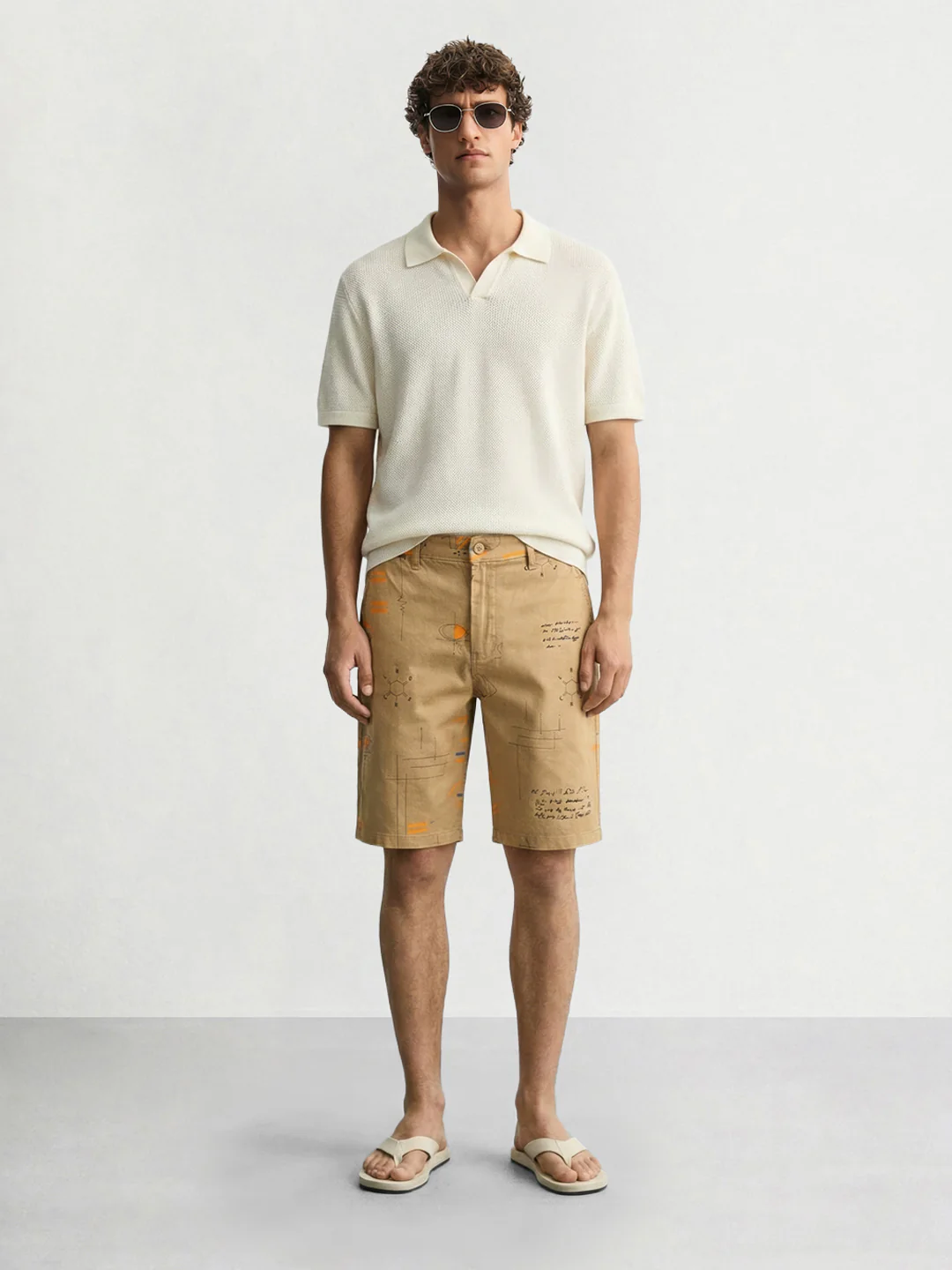 Men's Beige Slim Fit Printed Casual Shorts - Image 3
