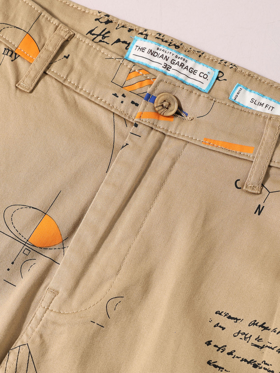 Men's Beige Slim Fit Printed Casual Shorts - Image 8
