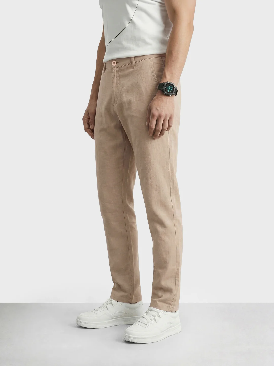 Men's Beige Slim Fit Solid Casual Chinos - Image 2