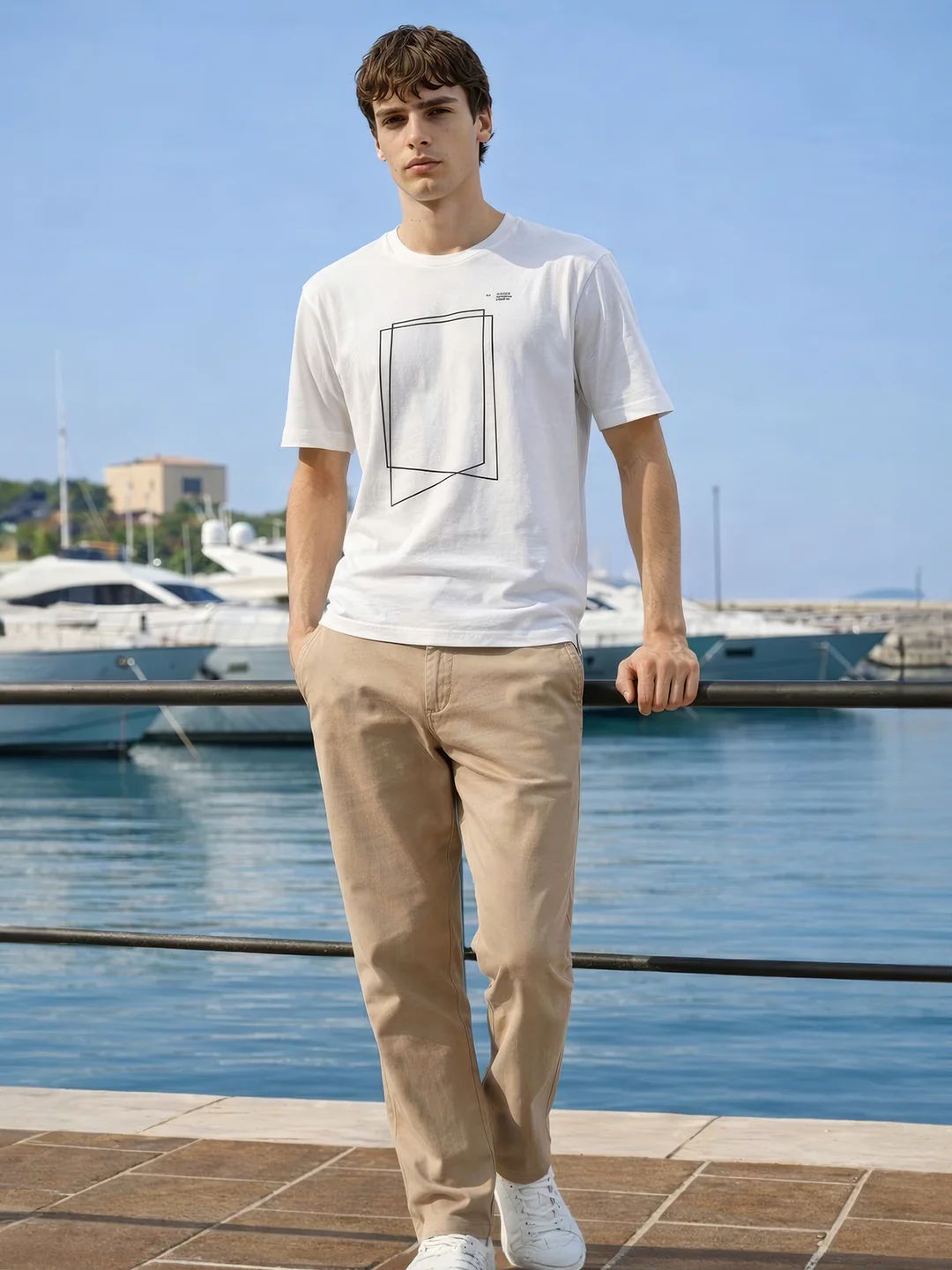 Men's Beige Slim Fit Solid Casual Chinos - Image 3