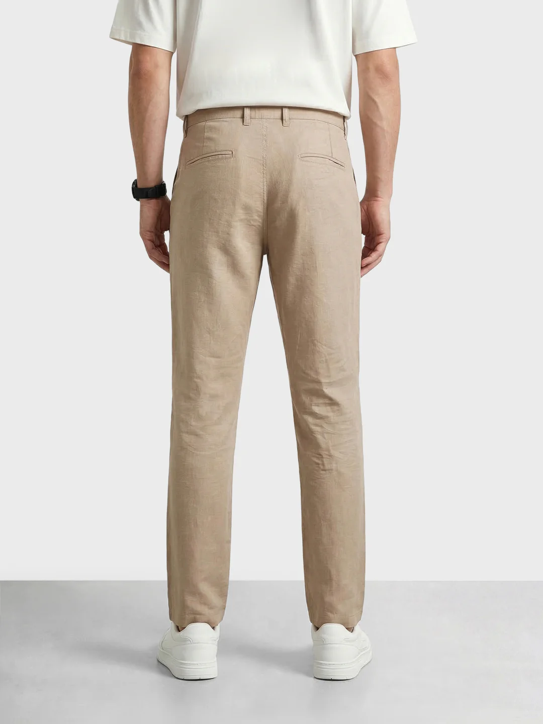 Men's Beige Slim Fit Solid Casual Chinos - Image 4