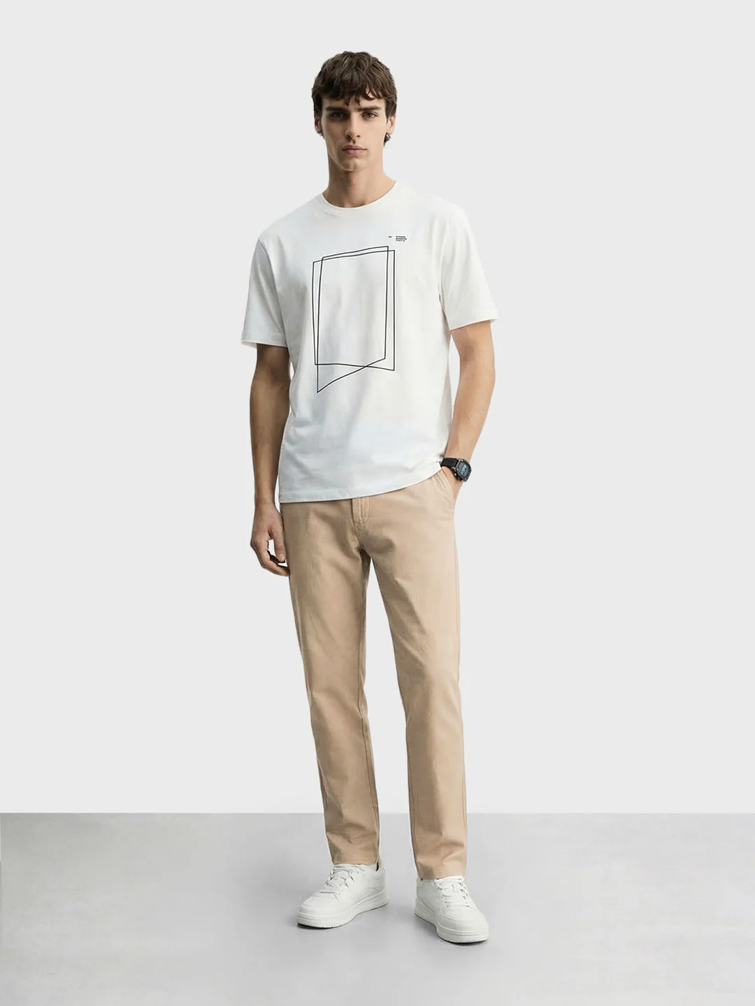 Men's Beige Slim Fit Solid Casual Chinos - Image 5