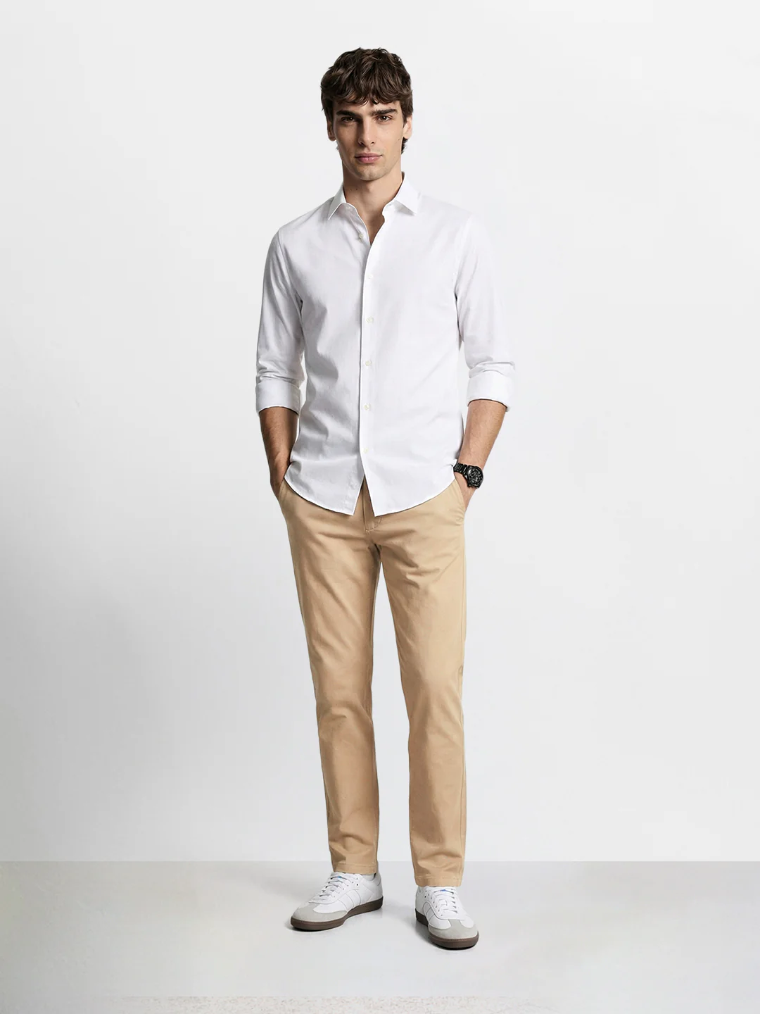 Men's Beige Slim Fit Solid Casual Chinos - Image 5