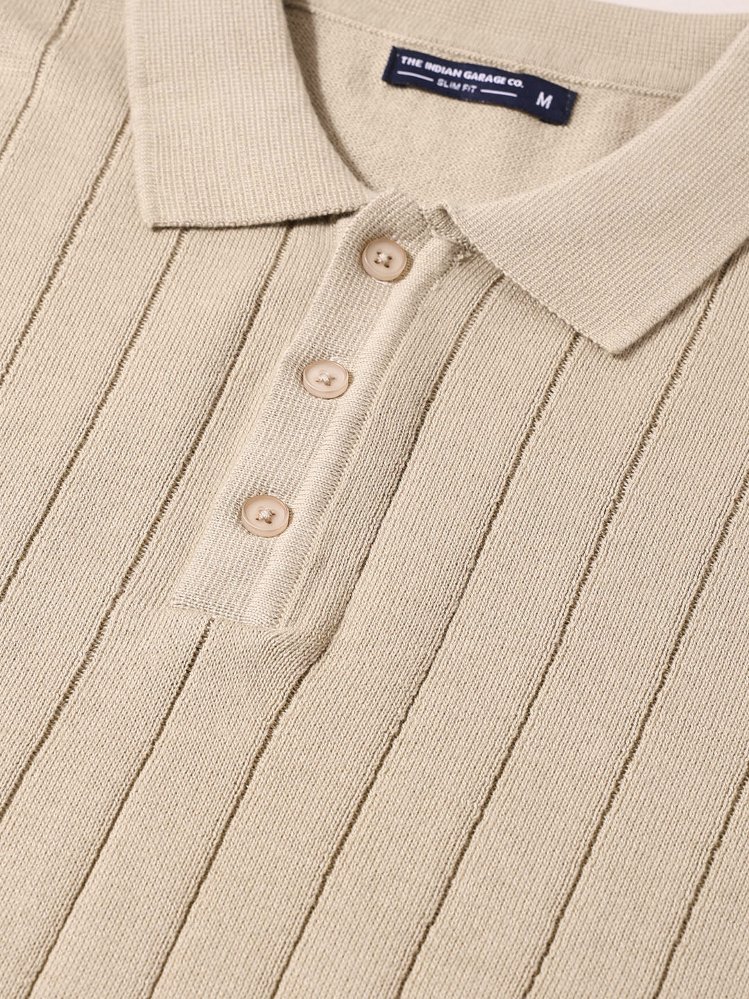 Men's Beige Slim Fit Solid Flat Knit T-Shirt - Image 3