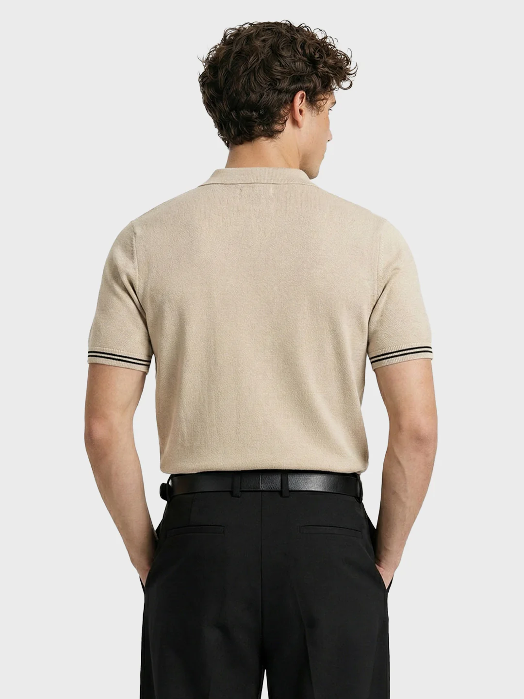 Men's Beige Slim Fit Solid Flat Knit T-Shirt - Image 4