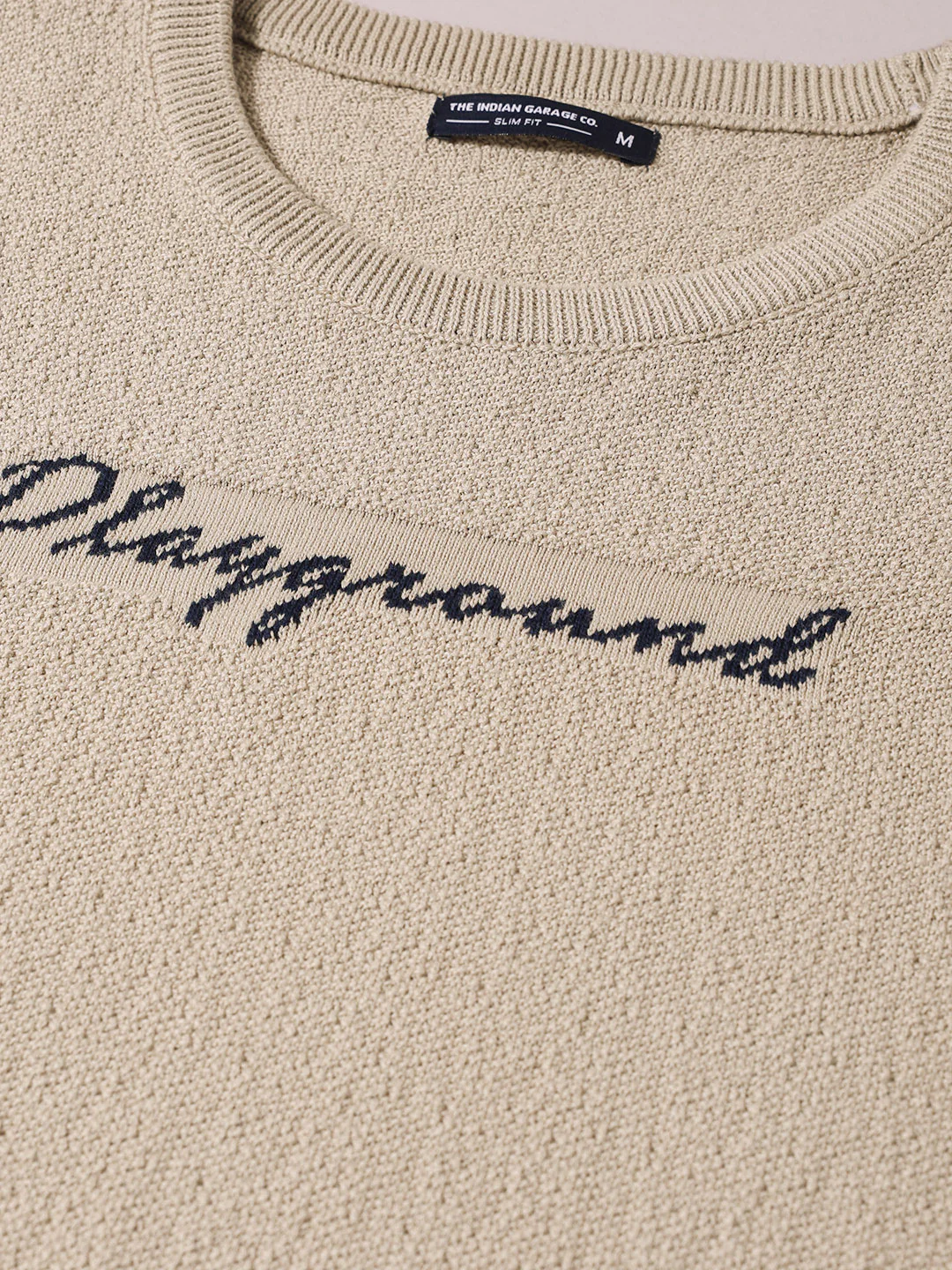 Men's Beige Slim Fit Solid Casual T-Shirt - Image 3