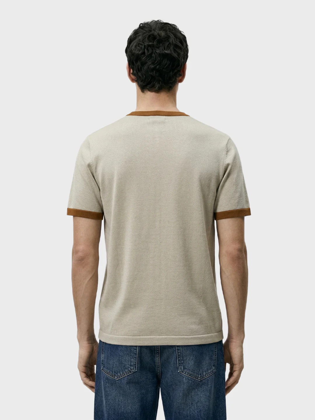 Men's Beige Slim Fit Solid Casual T-Shirt - Image 5
