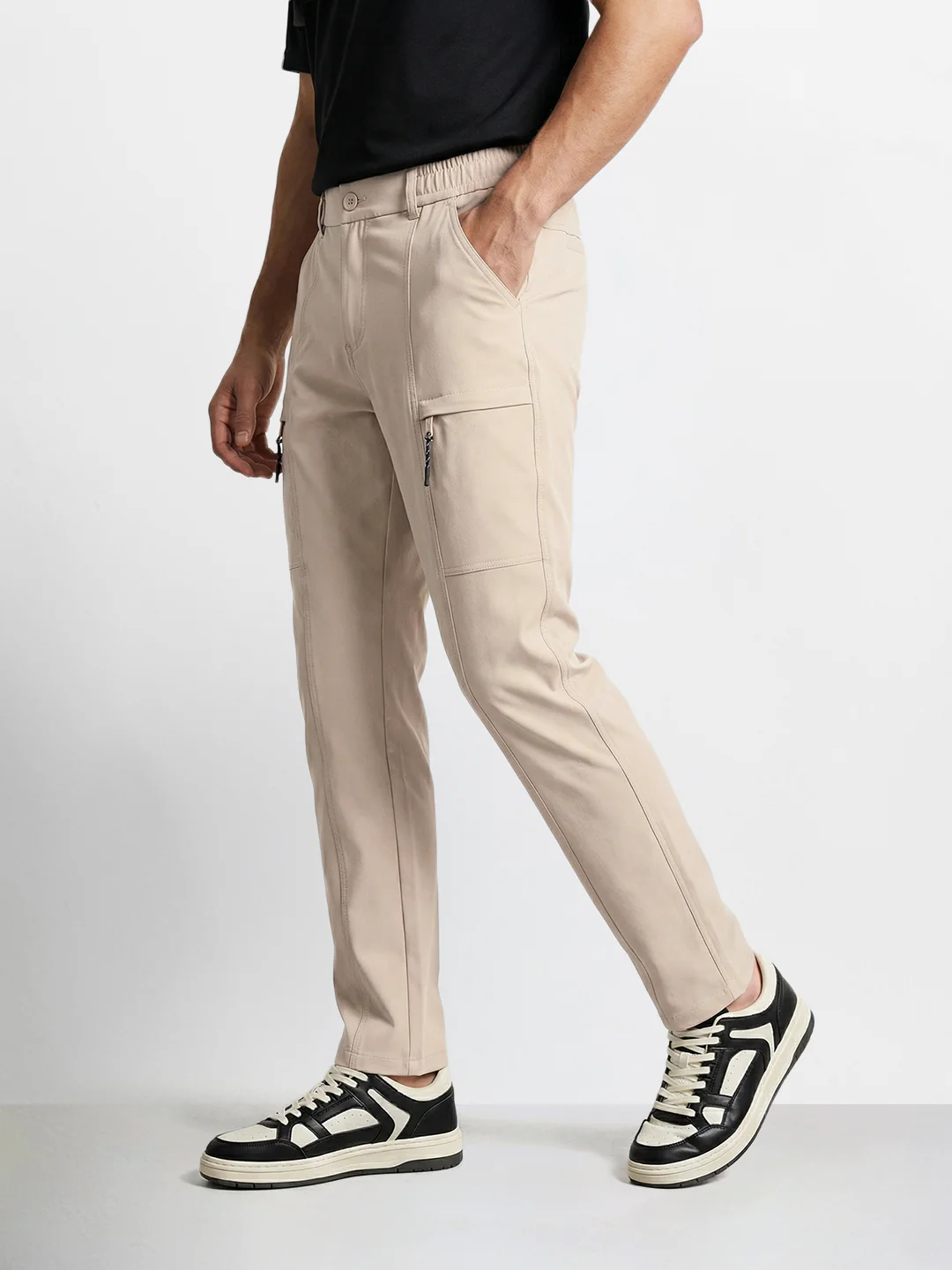 Men's Beige Slim Fit Solid Utility Cargo - Image 2