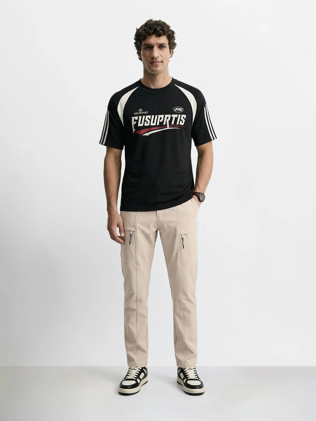 Men's Beige Slim Fit Solid Utility Cargo - Image 5