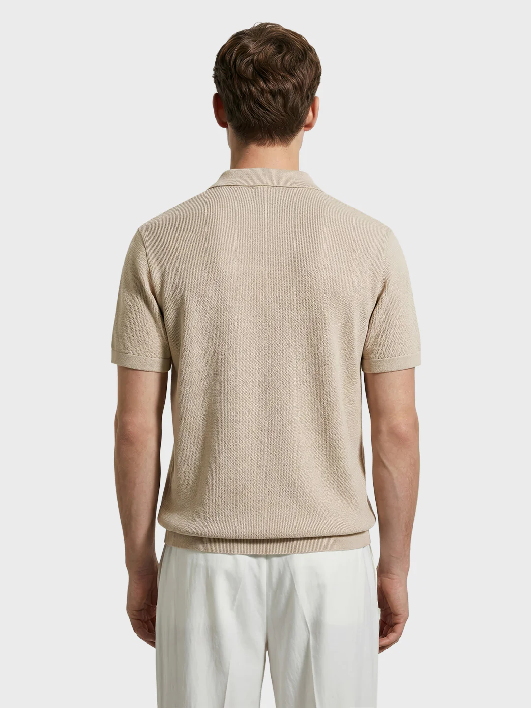 Men's Beige Slim Fit Striped Flat Knit T-Shirt - Image 4