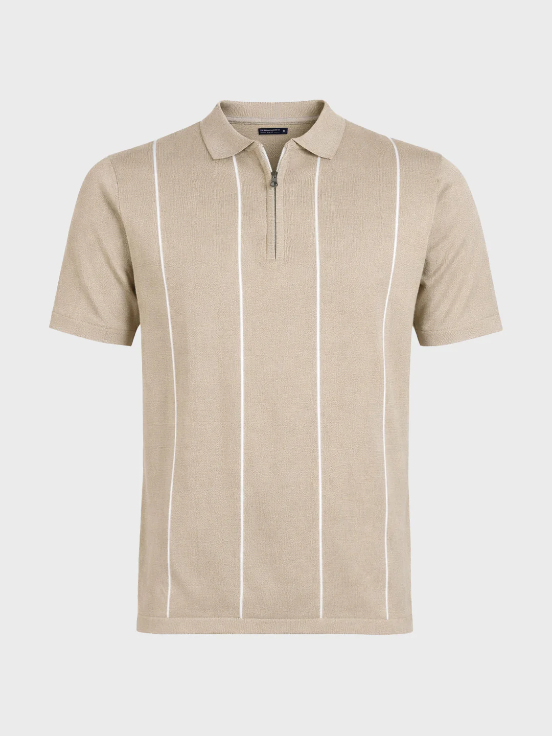Men's Beige Slim Fit Striped Flat Knit T-Shirt - Image 5