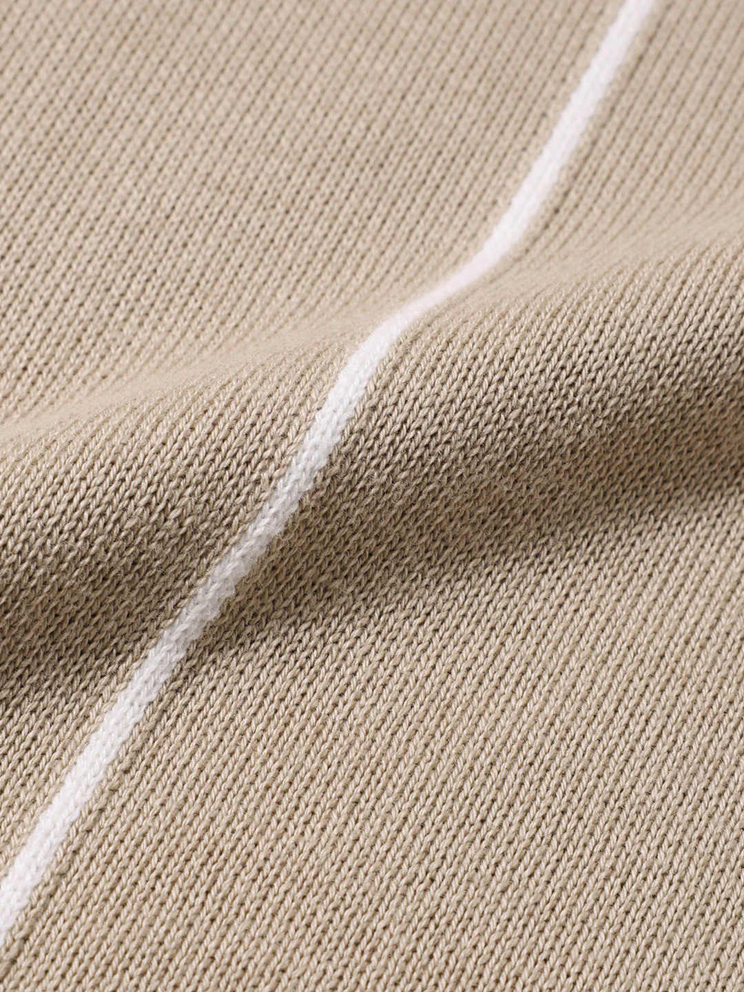 Men's Beige Slim Fit Striped Flat Knit T-Shirt - Image 7