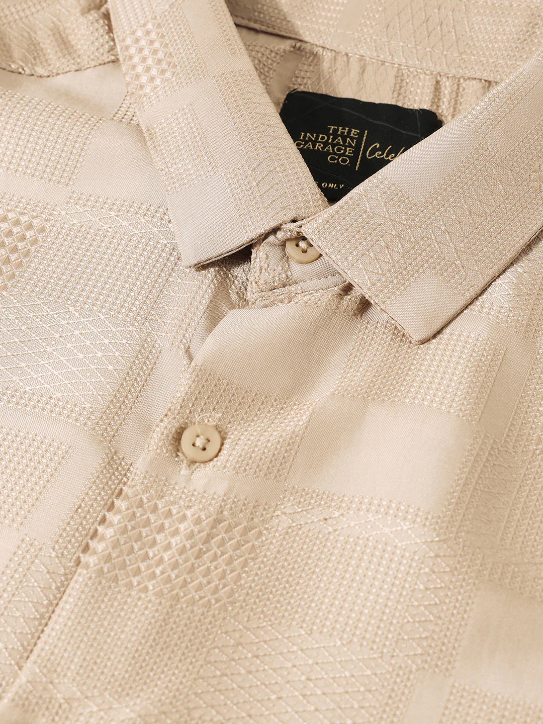 Men's Beige Slim Fit Textured Casual Shirt - Image 3
