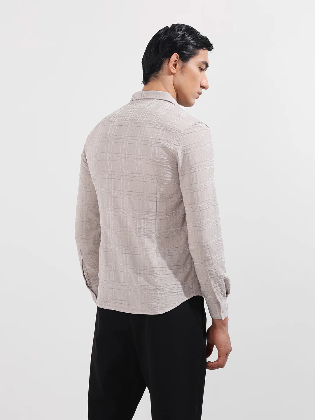 Men's Beige Slim Fit Textured Party Wear Shirt - Image 6