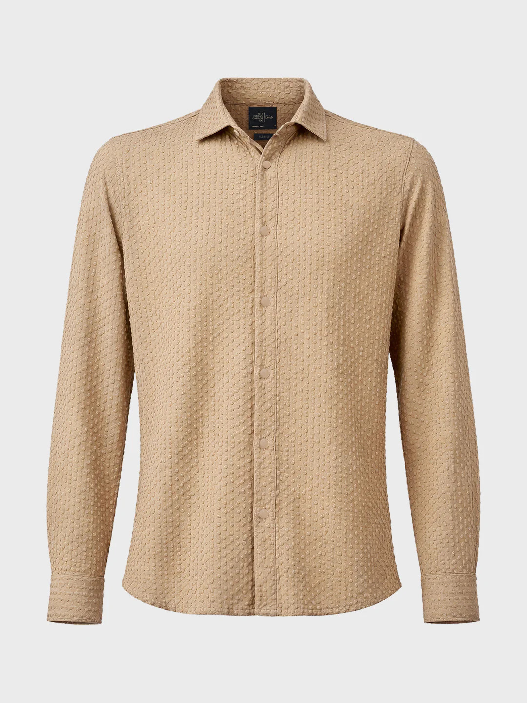 Men's Beige Slim Fit Textured Party Wear Shirt - Image 4