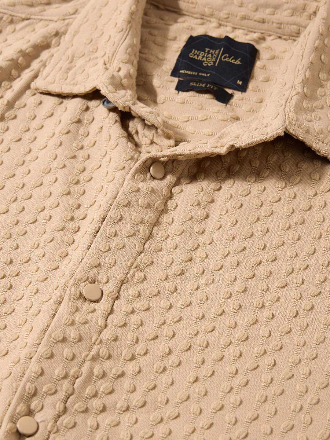 Men's Beige Slim Fit Textured Party Wear Shirt - Image 6