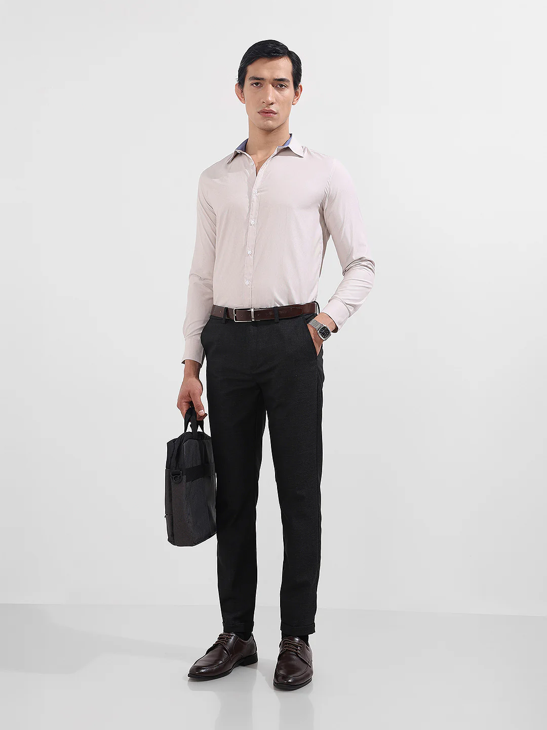 Men's Beige Slim Fit Striped Formal Shirt - Image 2