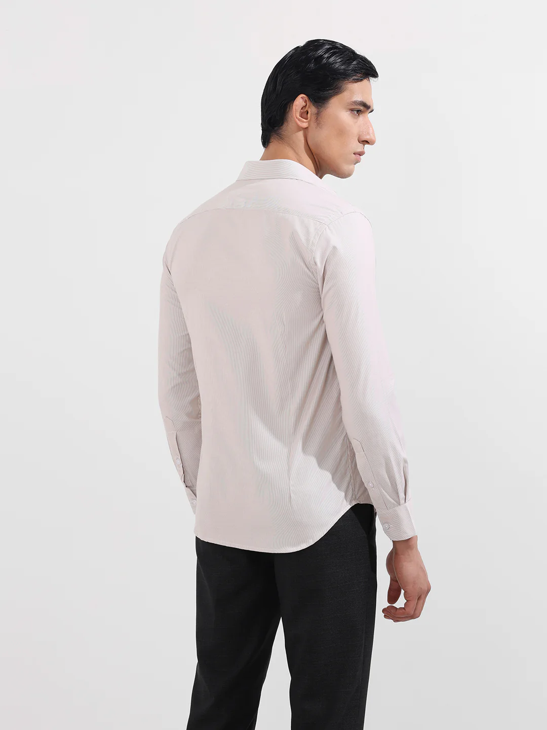 Men's Beige Slim Fit Striped Formal Shirt - Image 6
