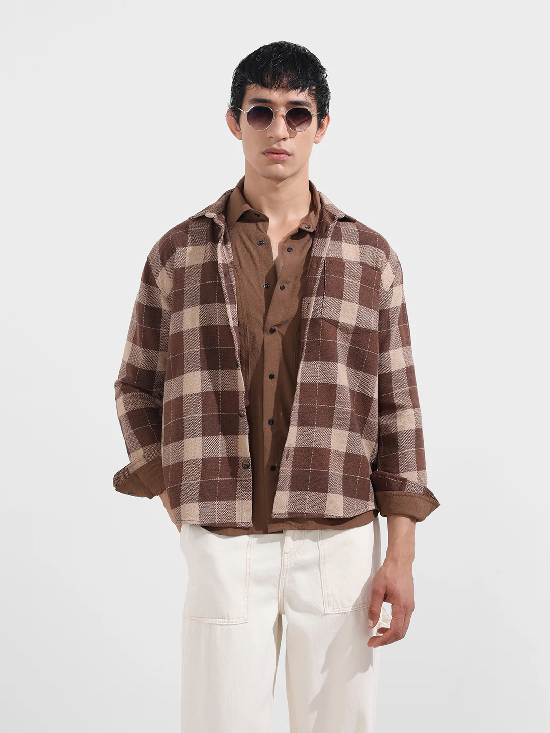 Men's Gold Relaxed Fit Casual Checkered Shirt - Image 2
