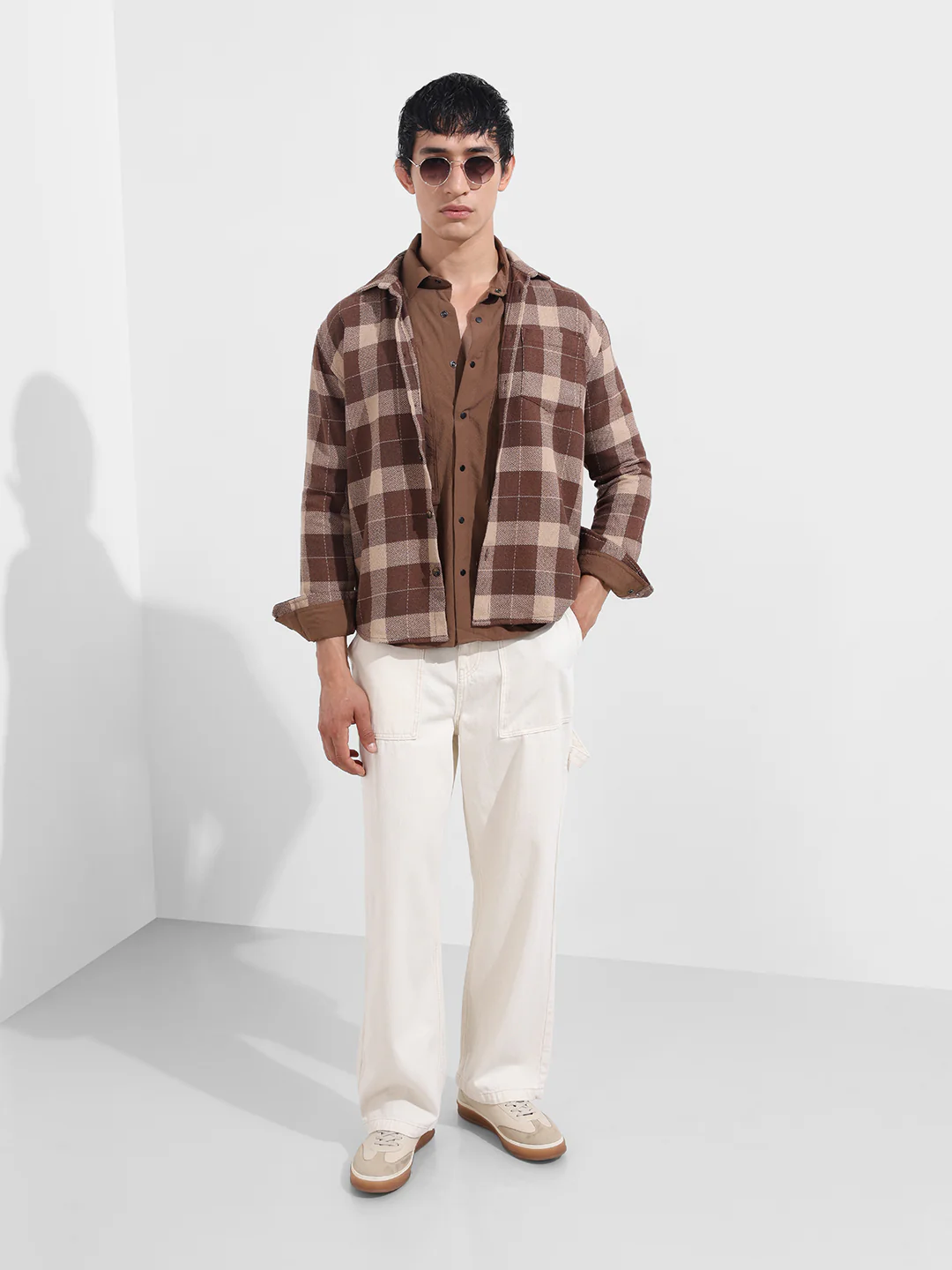 Men's Gold Relaxed Fit Casual Checkered Shirt - Image 3