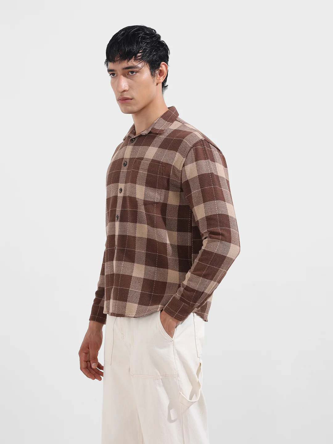 Men's Gold Relaxed Fit Casual Checkered Shirt - Image 4