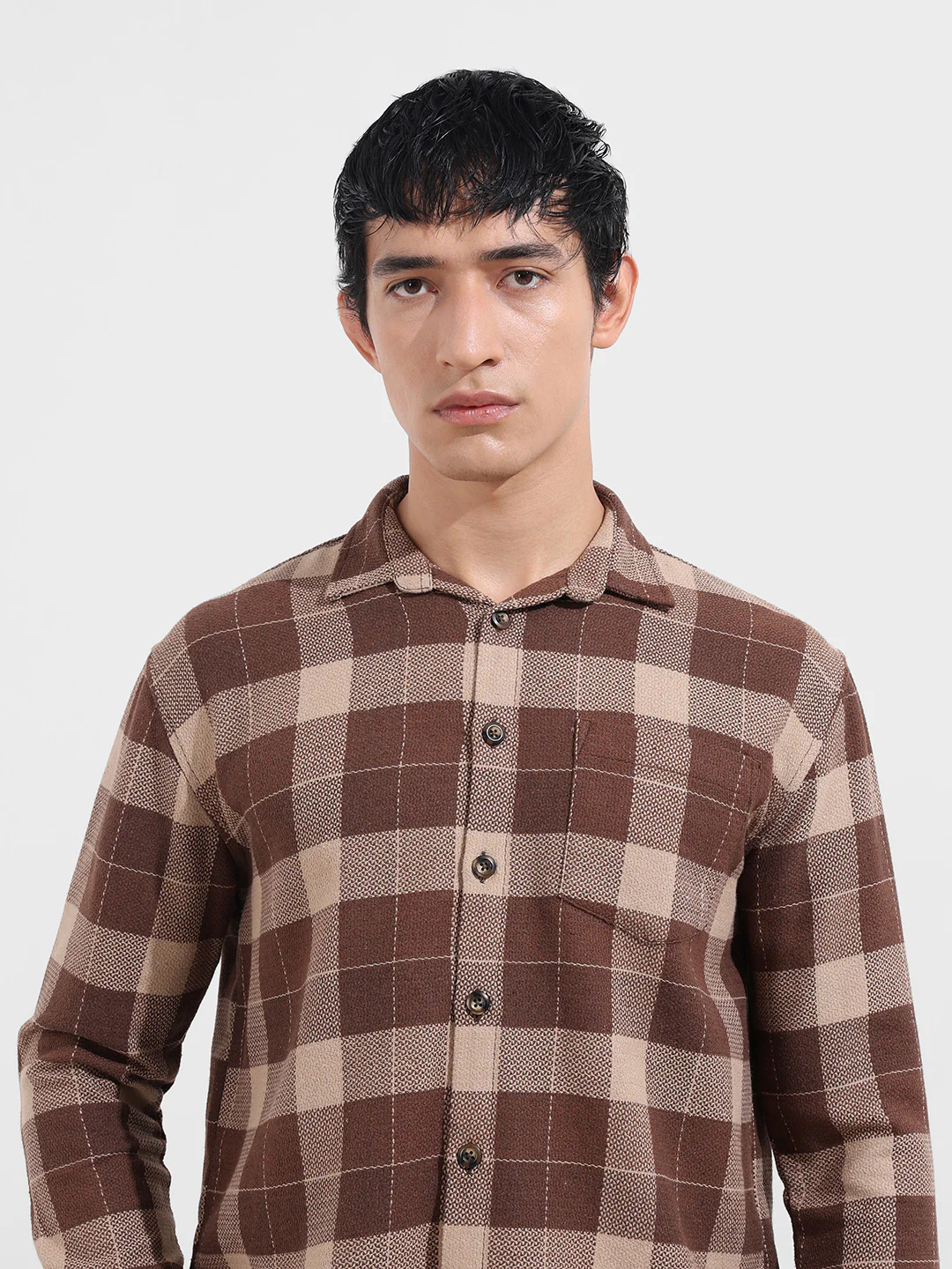 Men's Gold Relaxed Fit Casual Checkered Shirt - Image 5