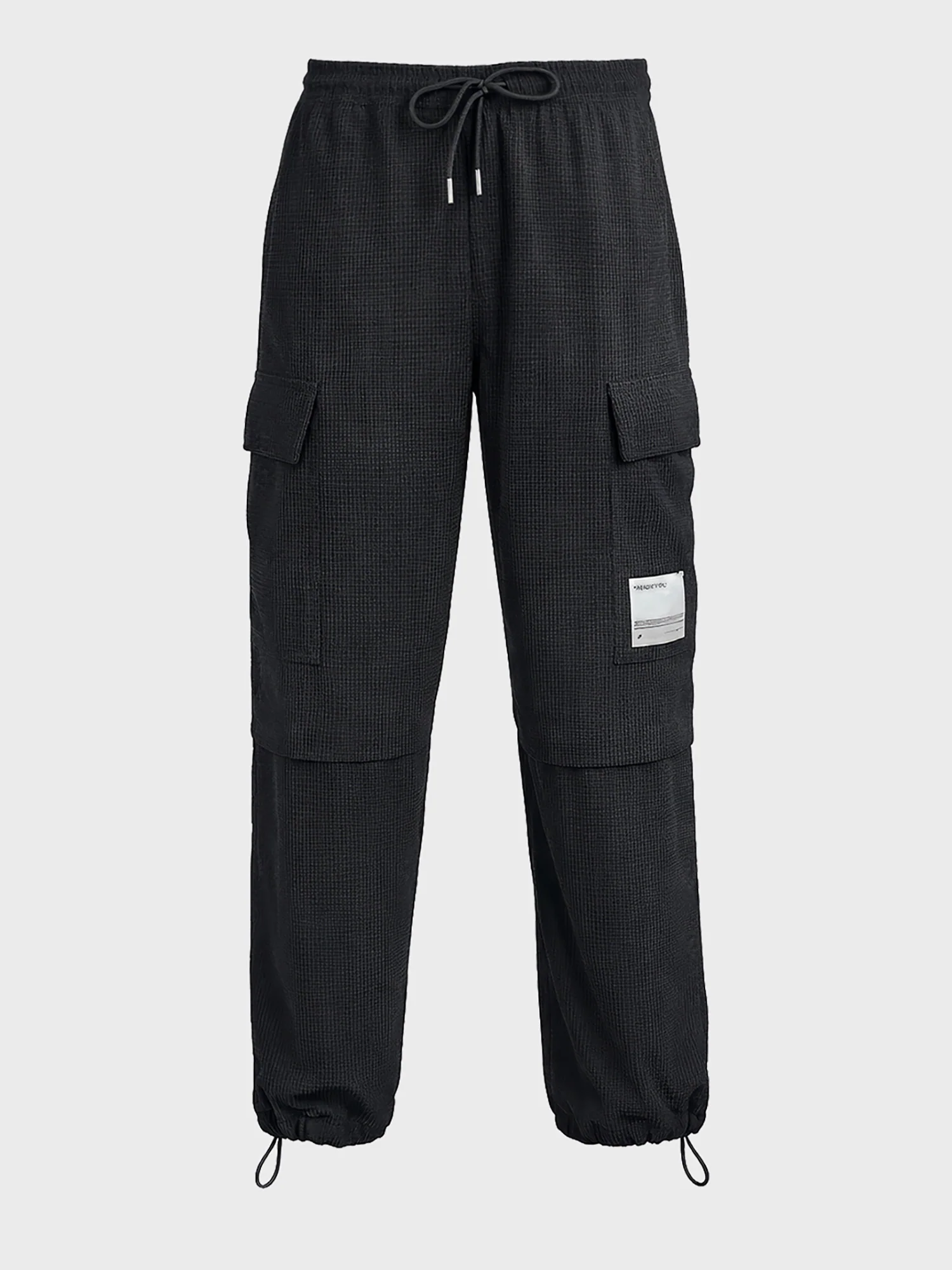 Men's Black Baggy Fit Textured Utility Cargo - Image 5